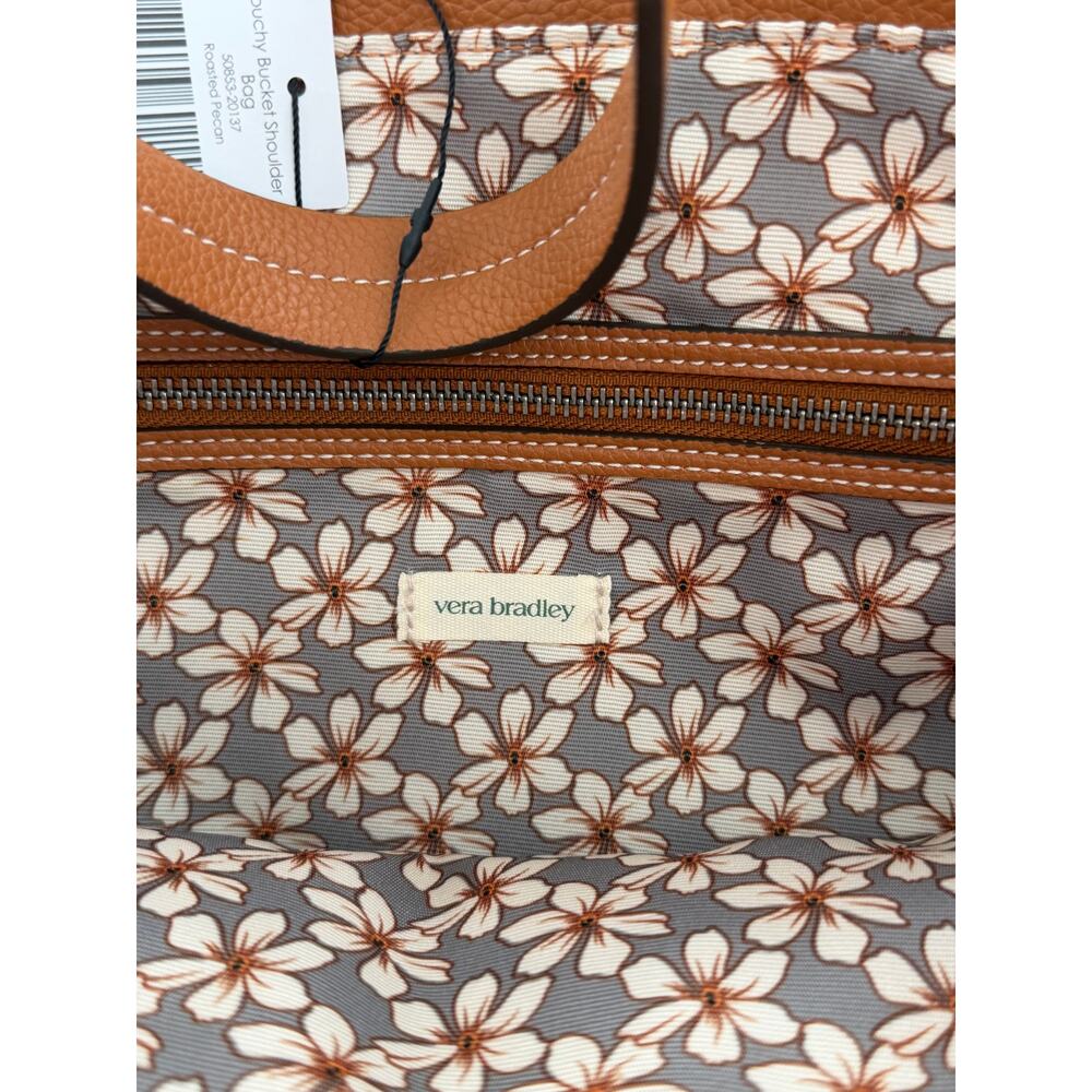 Vera Bradley Slouchy Bucket Shoulder Bag Roasted Pecan Faux Leather NWT Flaw - Picture 3 of 10